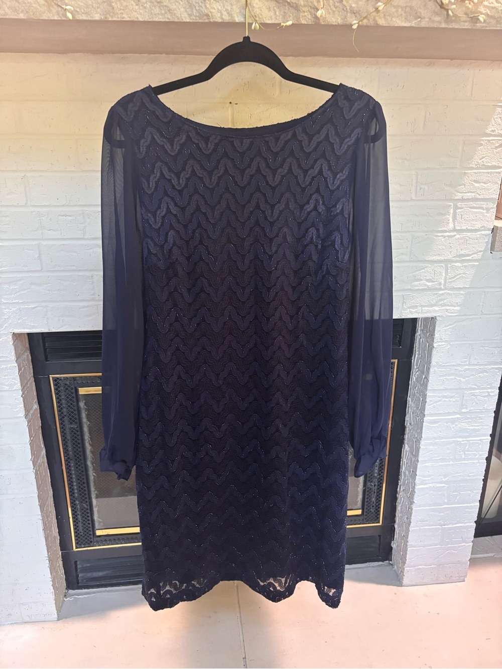 connected apparel Navy Beaded Long-Sleeve Sheer-Sleeve Dress